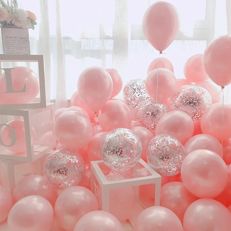 20/40pcs 10inch Pink Balloons Confetti Chrome Metallic Latex Balloon