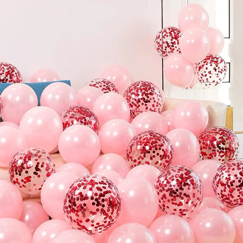 20/40pcs 10inch Pink Balloons Confetti Chrome Metallic Latex Balloon