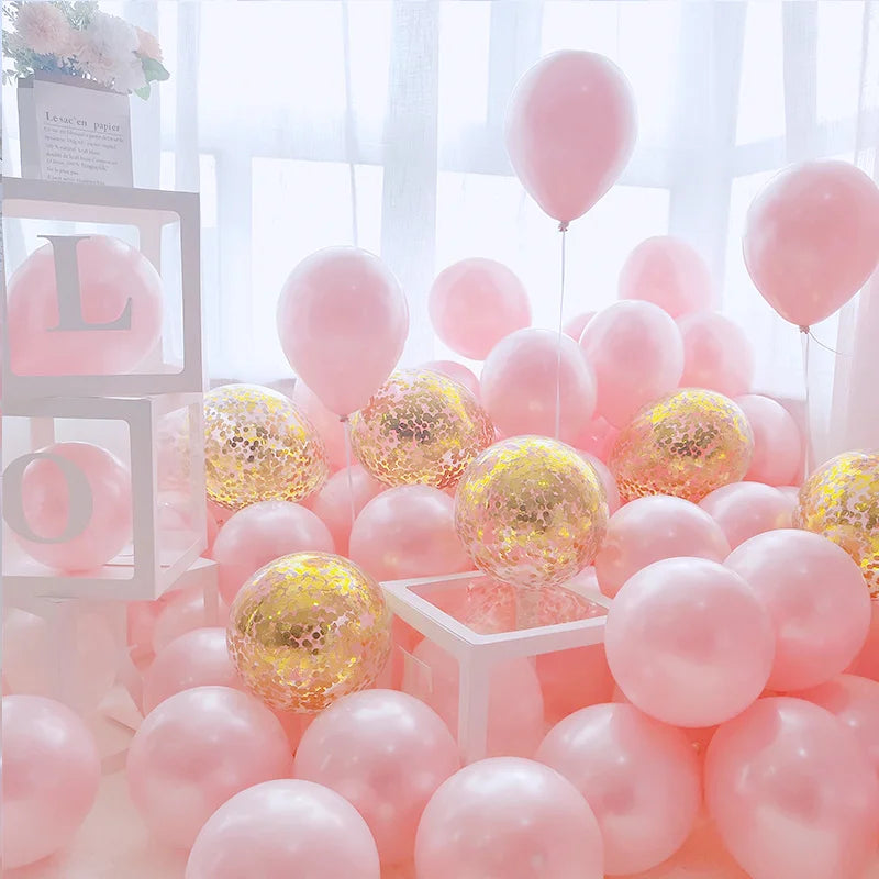 20/40pcs 10inch Pink Balloons Confetti Chrome Metallic Latex Balloon