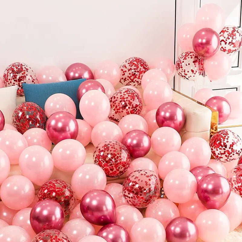 20/40pcs 10inch Pink Balloons Confetti Chrome Metallic Latex Balloon