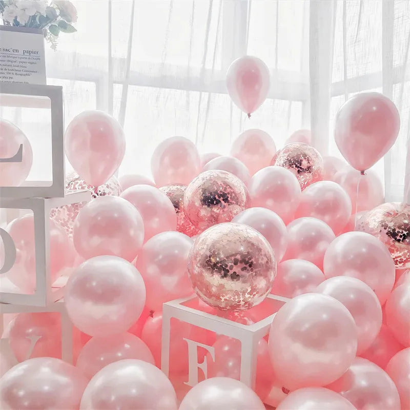 20/40pcs 10inch Pink Balloons Confetti Chrome Metallic Latex Balloon