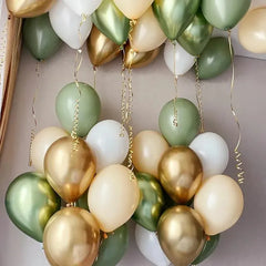 30pcs Avocado Sage Green Balloons Set Pearl White Gold Confetti